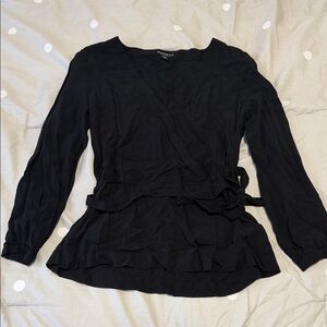 J. Crew Factory Black Wrap Peplum Blouse with Side Tie